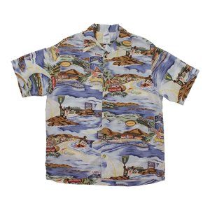 Vintage 1999 Warner Bros Tazmanian Devil Hawaiian Button Front Crew Shirt sz S